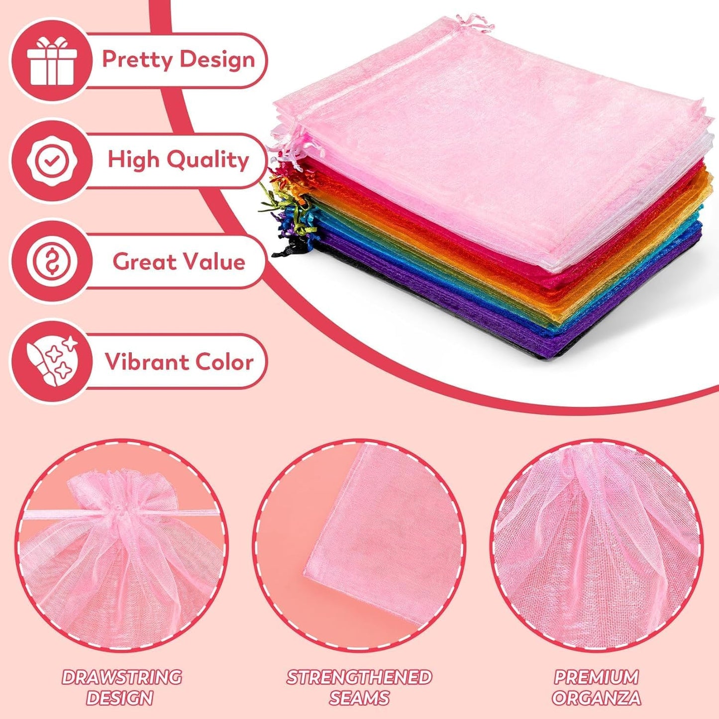 Crweety 50 Pcs Organza Bags 6x9 Inch White, Large Mesh Gift Bags Drawstring, Jewelry Pouches Treat Sachet Goodie Mesh Bag Drawstring for Wedding Party Favors Baby Shower & Mothers Day Gifts