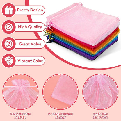 Crweety 50 Pcs Organza Bags 6x9 Inch White, Large Mesh Gift Bags Drawstring, Jewelry Pouches Treat Sachet Goodie Mesh Bag Drawstring for Wedding Party Favors Baby Shower & Mothers Day Gifts
