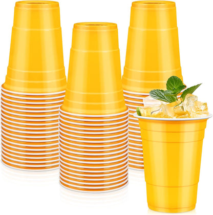 LANLISA 50 Gold Plastic Cups, 16 oz Disposable Cups, Drinking Cups For Birthday Party Supplies, Graduation, Thanksgiving Decorations, Harvest, Fall, New Years