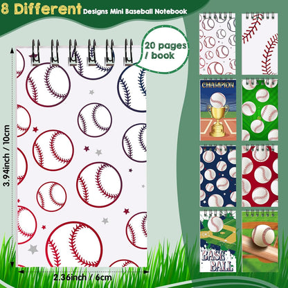 Faccito 32 Pcs Mini Notepads Sports Basketball Baseball Football Soccer Party Supplies Goodie Bag Stuffers Notepads Spiral Mini Notebooks for Reward(Baseball)