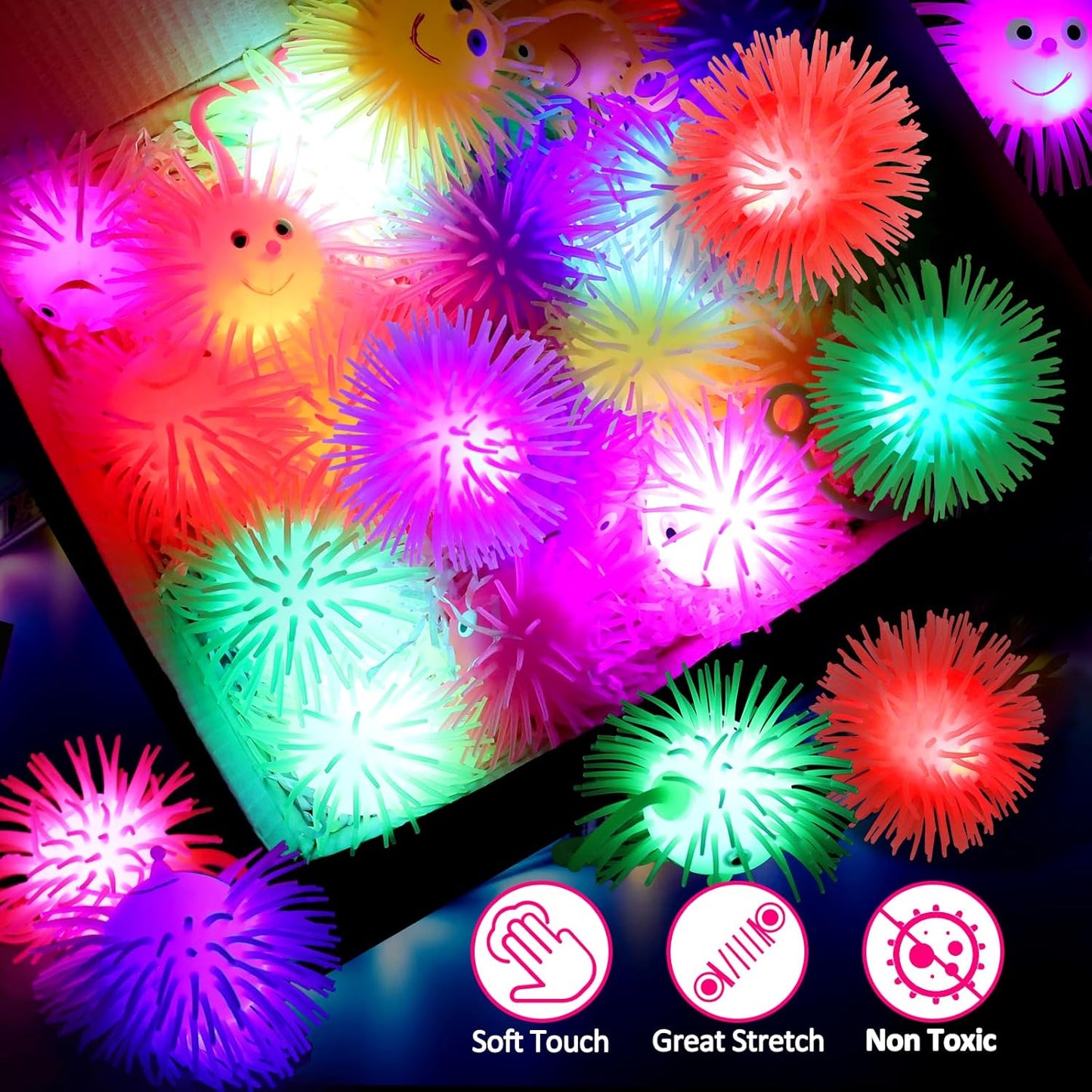 Basytodio 24 PCS Light Up Balls Party Favors for Kids 4-8 8-12 Sensory Squeeze Toys Bulk LED Puffer Balls Classroom Kids Prizes Goodie Bags Stuffers Pinata Fillers Birthday End of Year Students Gifts