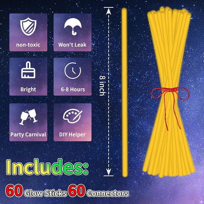 60 Pack 8” White Glow Sticks Bulk with 60 Connectors Neon Glow In The Dark Party favors Supplies for Holiday Birthday Party Decoration (White)