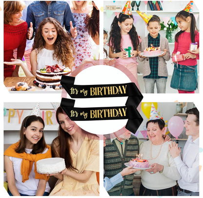 It's My Birthday Sash 2 Packs Birthday Sash for Women Black and Blakc Happy Birthday-Sash for Women Men Birthday-Party Gifts