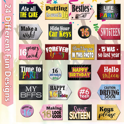 Beeveer 24 Design Wedding Arrow Photo Booth Props Selfie Props Kit with Double Sided Count PVC Photo Booth for Wedding Party Decorations Bridal Shower Engagement Supplies