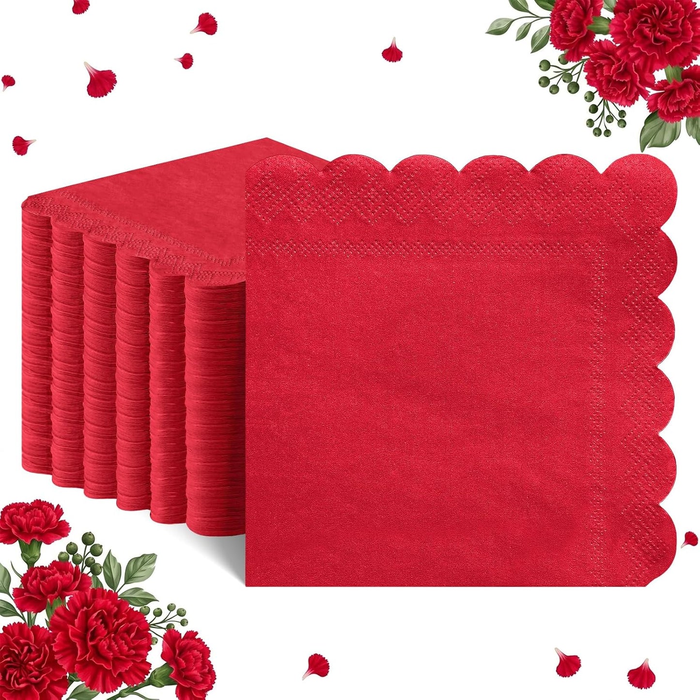 NatNarr 120 Pcs Cocktail Napkins Pink Mothers Day Paper Napkins Light Pink Dessert Beverage Napkin Cute Scalloped Party Napkin for Baby Bridal Shower, Birthday, 5 x 5 Inch