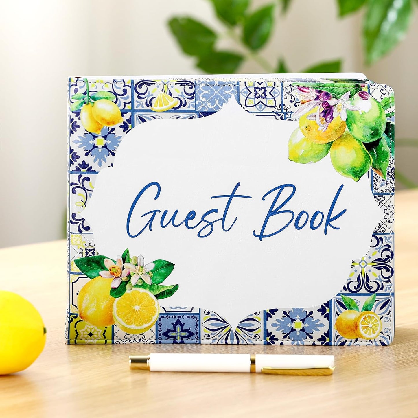 Panelee Wedding Guest Book with Pen Set Elegant Guest Sign in Books Bridal Shower Guestbook Beautiful Guest Book Wedding Reception Guestbook for Wedding (Flower, Blue)