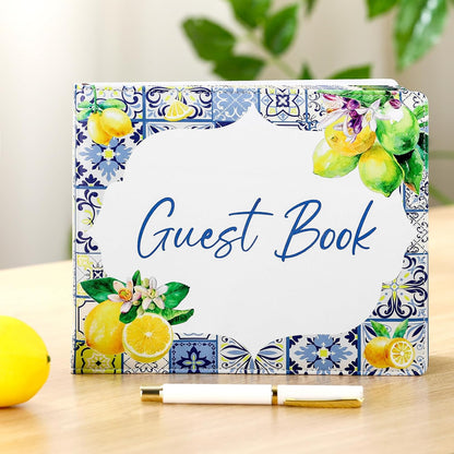 Panelee Wedding Guest Book with Pen Set Elegant Guest Sign in Books Bridal Shower Guestbook Beautiful Guest Book Wedding Reception Guestbook for Wedding (Flower, Blue)