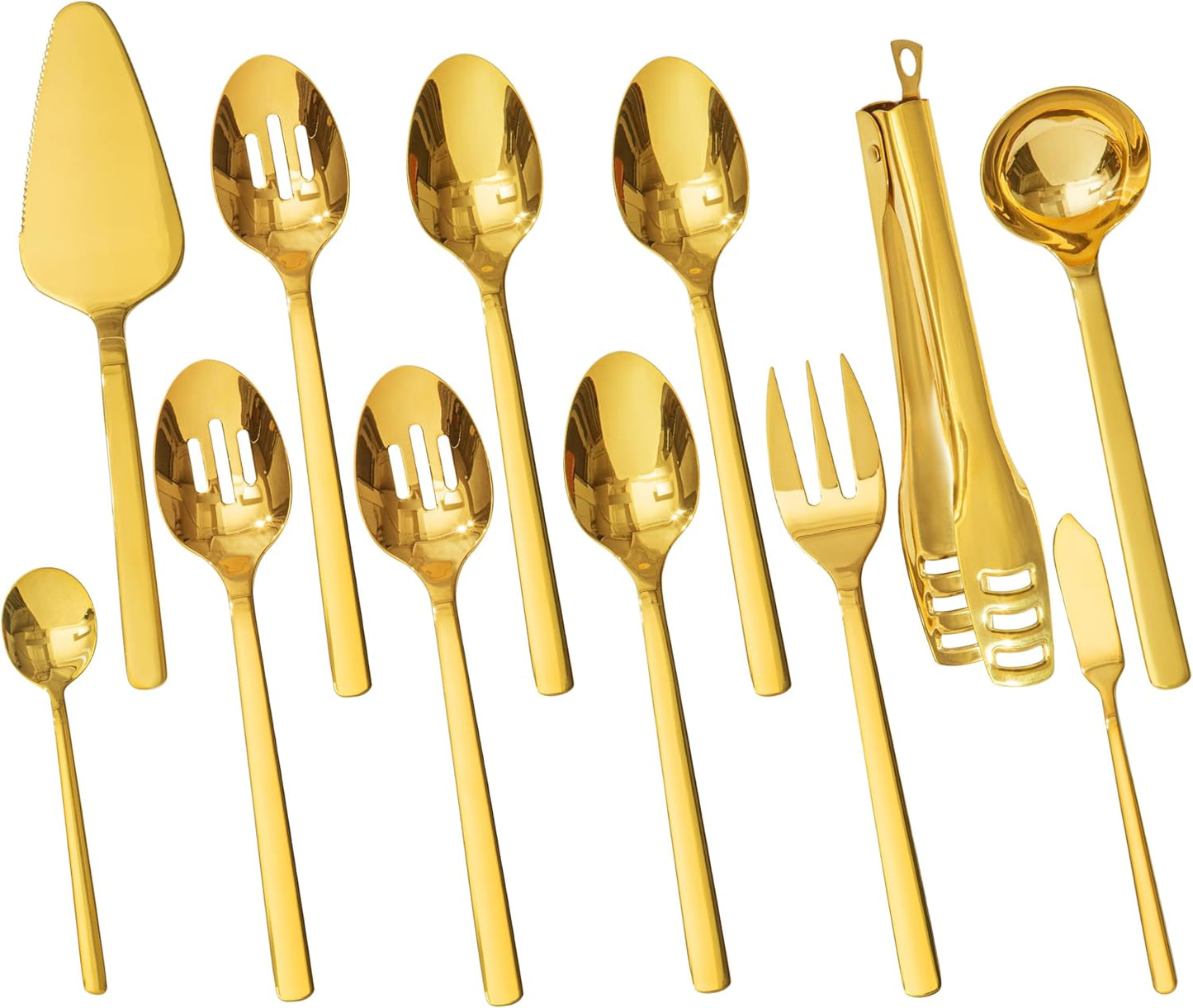 KINGSTONE Large Hostess Serving Utensils Set, 18/10 Stainless Steel Heavy Duty 10-inch Serving Utensils, Slotted Spoons, Forks, Tongs, Cake Pie Server for Buffet, Wedding, Party