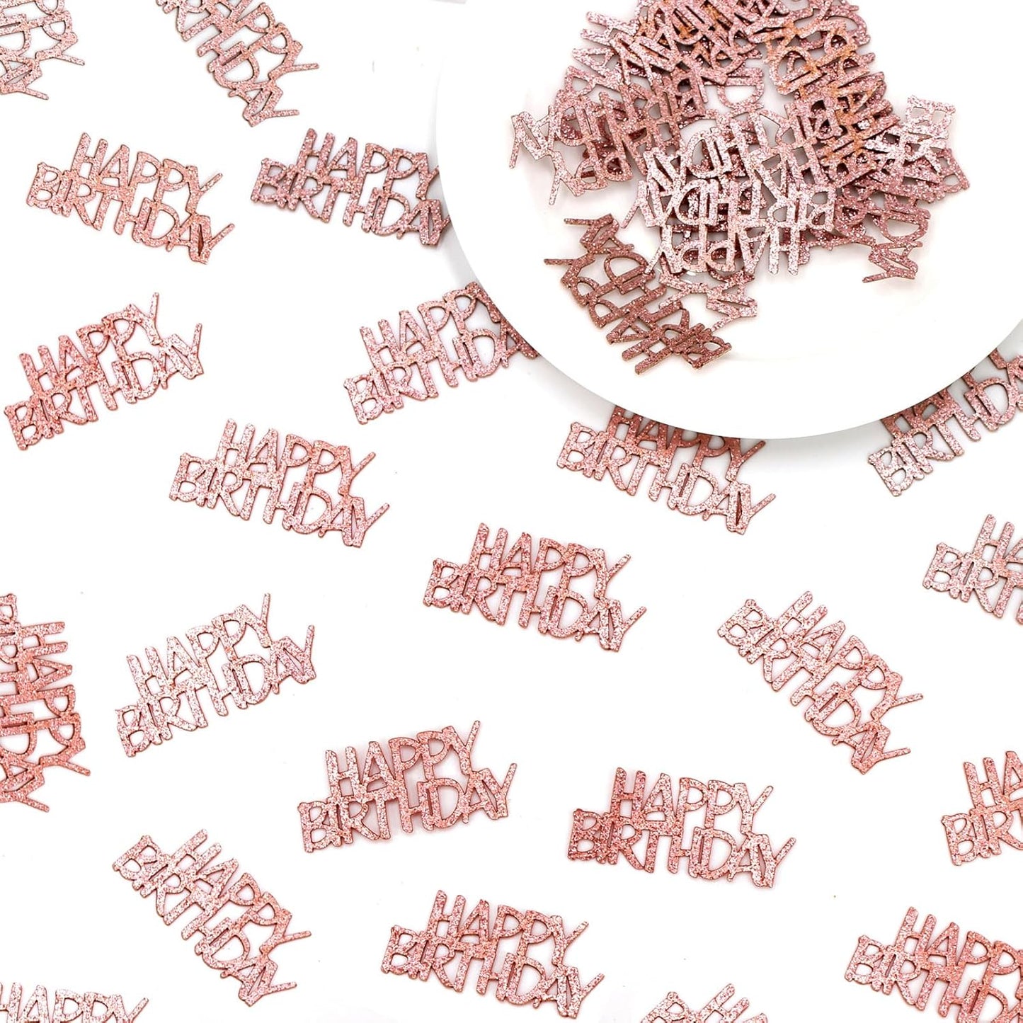Pink Happy Birthday Confetti - Girl Birthday Party Decorations - Light Pink Glitter Scatters for Baby Girl Party Table Decor Supplies - 100PC