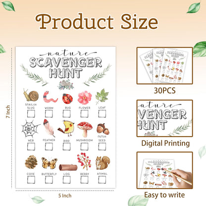 30Pcs Nature Scavenger Hunt Cards, Scavenger Hunt Cards Road Trip and Travel Activities, Spring Summer Holiday Party Supplies, Camping Games Outdoor Indoor Seek Activity-A03