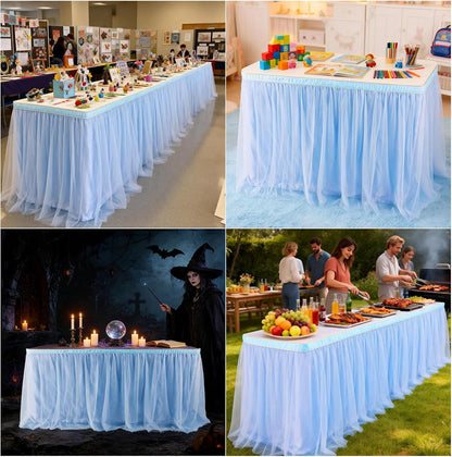 THARAHT Tulle Table Skirt 6FT 180CM Long for Rectangle Tables Round Tables Ruffle Desk Skirt for Princess Girls Birthday Party Cake Dessert Decorations Table Skirt