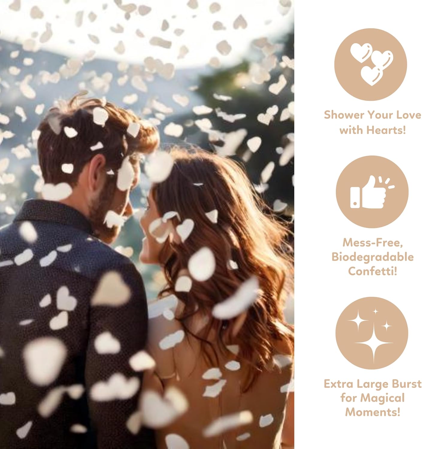 White Biodegradable Heart Confetti Poppers Confetti Cannon | 6 Pack | Party Poppers Decoration for Valentine's Day, Wedding, Bridal Shower | Wedding Supplies Party Favors | 12 in | TUR Party Supplies