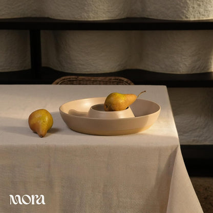 Mora Ceramic Chips and Dip Serving Tray: Large Divided Party Bowl Set for Chips & Salsa, Veggies & Dip, Fruit, Snacks, Entertaining, Hosting, etc. Minimalist Design for the Modern Hostess - White