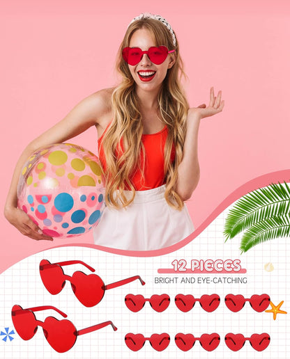 Photect 12 Pair Heart Shaped Sunglasses Neon Color Transparent Heart Glasses for Women Party Favor