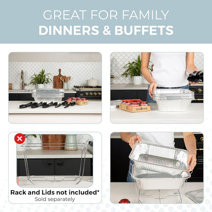 Alpha Living 6 Pack - Disposable Chafing Dish Buffet Set, Half Size Pans, Welded Body Food Warmers for Parties, Fuel Cans Complete Set, Warming Trays