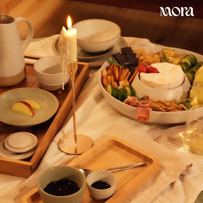 Mora Ceramic Chips and Dip Serving Tray: Large Divided Party Bowl Set for Chips & Salsa, Veggies & Dip, Fruit, Snacks, Entertaining, Hosting, etc. Minimalist Design for the Modern Hostess - White
