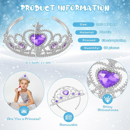 48 Pcs Tiara Crown Set Princess Dress up Costume Party Favor Girls Plastic Crown Birthday Supplies Cosplay Accessory