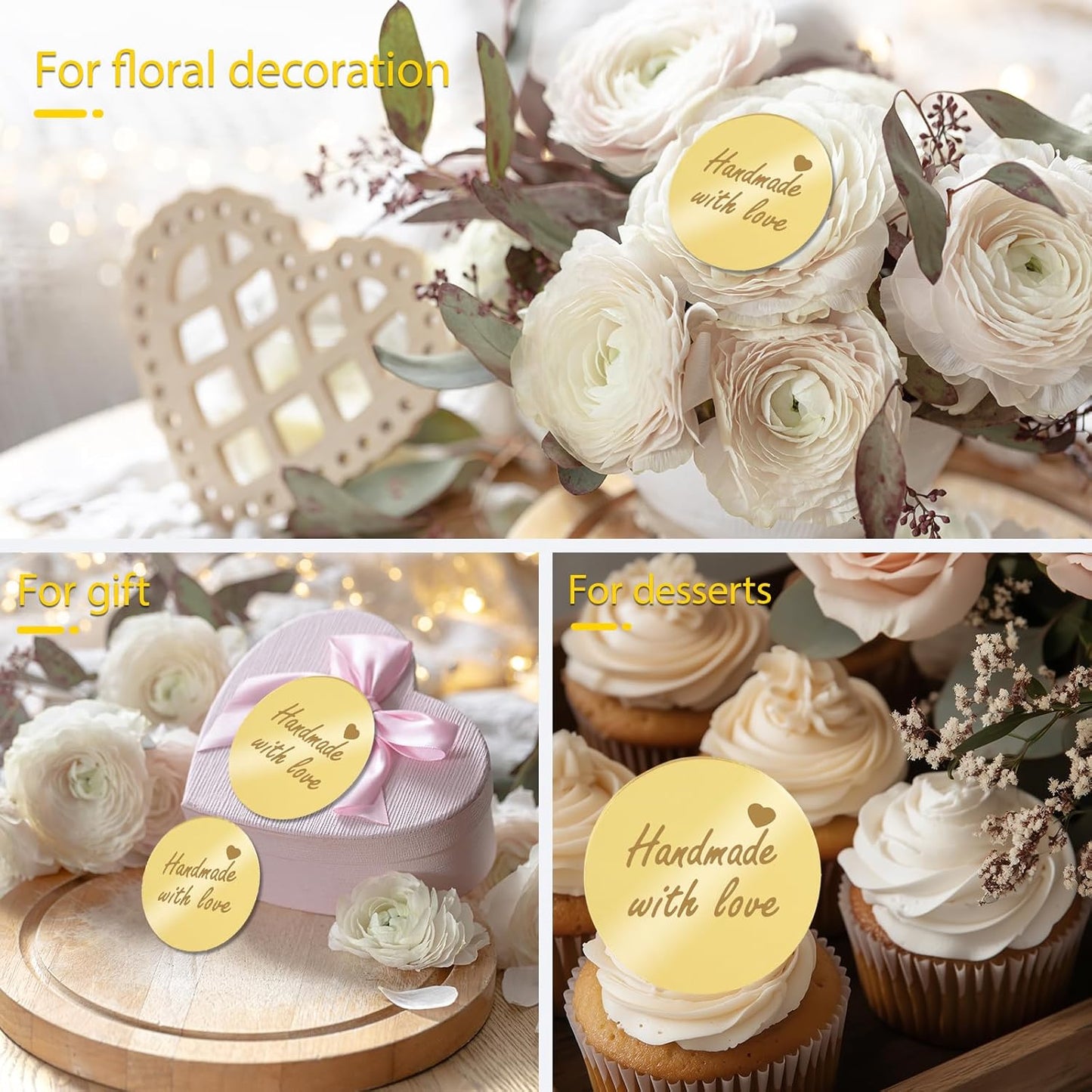 20pcs Gold Mirror Acrylic Happy Birthday Cupcake Toppers Round Engraved Cake Picks Happy Birthday Cake Toppers for DIY Birthday Gift Flower Bouquet Pastries Desserts Decor