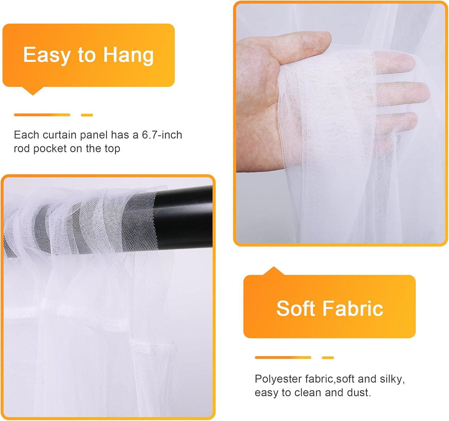 Fomcet Tulle Backdrop Curtains with Lights String White 10FT X 8FT Sheer Curtain with Lights Tulle Curtains Backdrop for Wedding Birthday Party Baby Shower Photo Shoot (2 Panels 5x8FT)