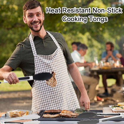 6 PCS Silicone Tongs,Cooking Tongs with Silicone Tips,7 Inch Stainless Steel Silicone Kitchen Tongs,Heat Resistant Non-Stick,for Cooking Grilling Salad,BBQ Tongs with Locking