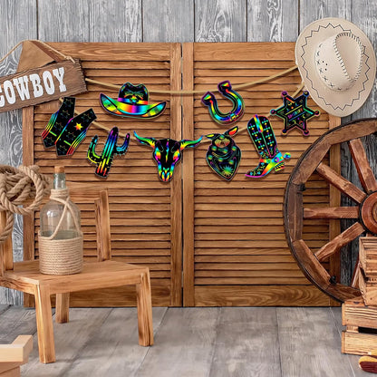 Hungdao 160 Pcs Western Cowboy Scratch Cards for Men Colorful Rainbow Cowboy Scratch Paper Art with Wooden Stylus for Adult Western Theme Birthday Party DIY Activities