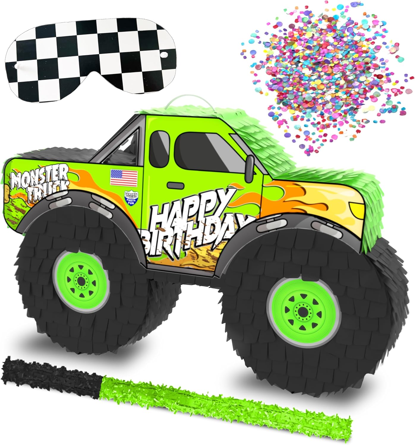 Jergrim Blue Monster Truck Piñata, Small 4 Piece Set, perfect for Kids Birthday Parties, Race Car Party Supplies fits piñata candy and party favors (17”X11”) Durable!