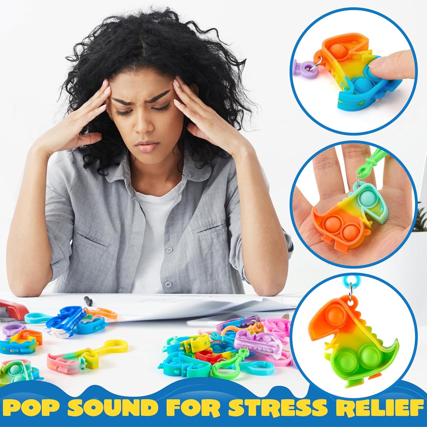 JOYIN Round Pop Fidget Keychain 30 Pack Pop Fidget Toys Bulk Party Favors for Kids 4-8,8-12 Years, Birthday Goodie Bags Stuffers Back to School Gifts for Students Classroom Prizes Sensory Toys