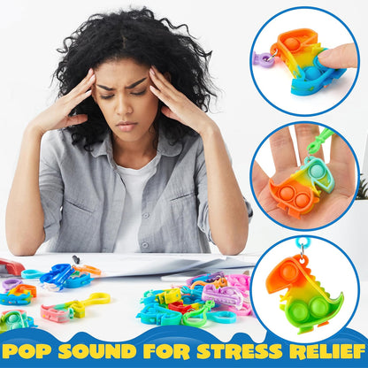 JOYIN Round Pop Fidget Keychain 30 Pack Pop Fidget Toys Bulk Party Favors for Kids 4-8,8-12 Years, Birthday Goodie Bags Stuffers Back to School Gifts for Students Classroom Prizes Sensory Toys