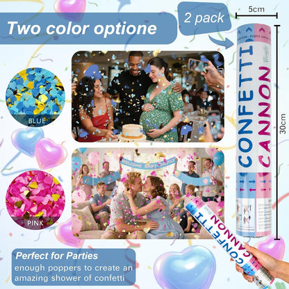2 Pack Gender Reveal Confetti Cannon, 12 in Pink Square shaped Paper Party Poppers Cannons, Confetti Poppers For Baby Girl Gender Reveal Baby Showers (Square, Pink)