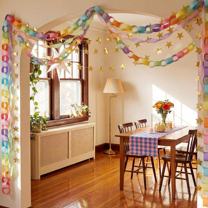 TaoBary Decorations Crepe Streamers Sheet Paper Strips Chain Garland Star Hanging for Party Birthday Wedding Decor(600,Pastels,Same Size)