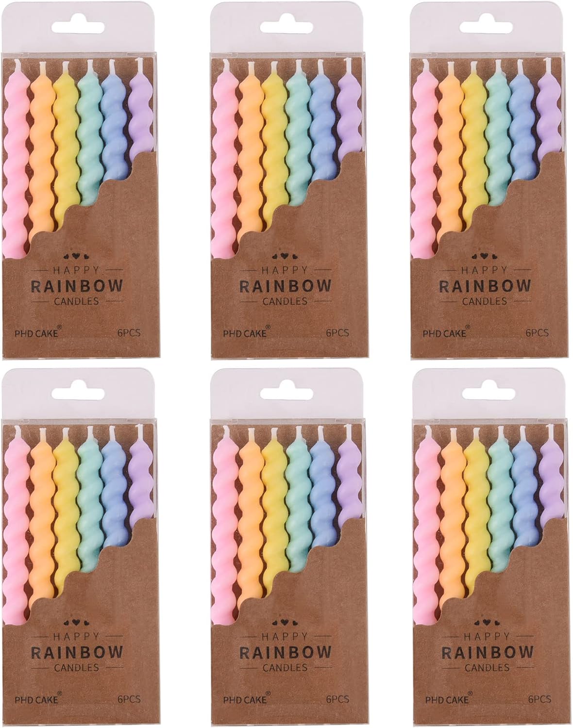 PHD CAKE 24-Count Rainbow Spiral Birthday Candles with Holders, Party Candles, Cake Candles