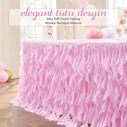 leegleri 6FT Tulle Ruffle Curly Willow Table Skirt for Rectangle or Round Tables, Under The Sea Ocean Blue Baby Shark Themed Tutu Table Skirt for Baby Shower, Birthday Party