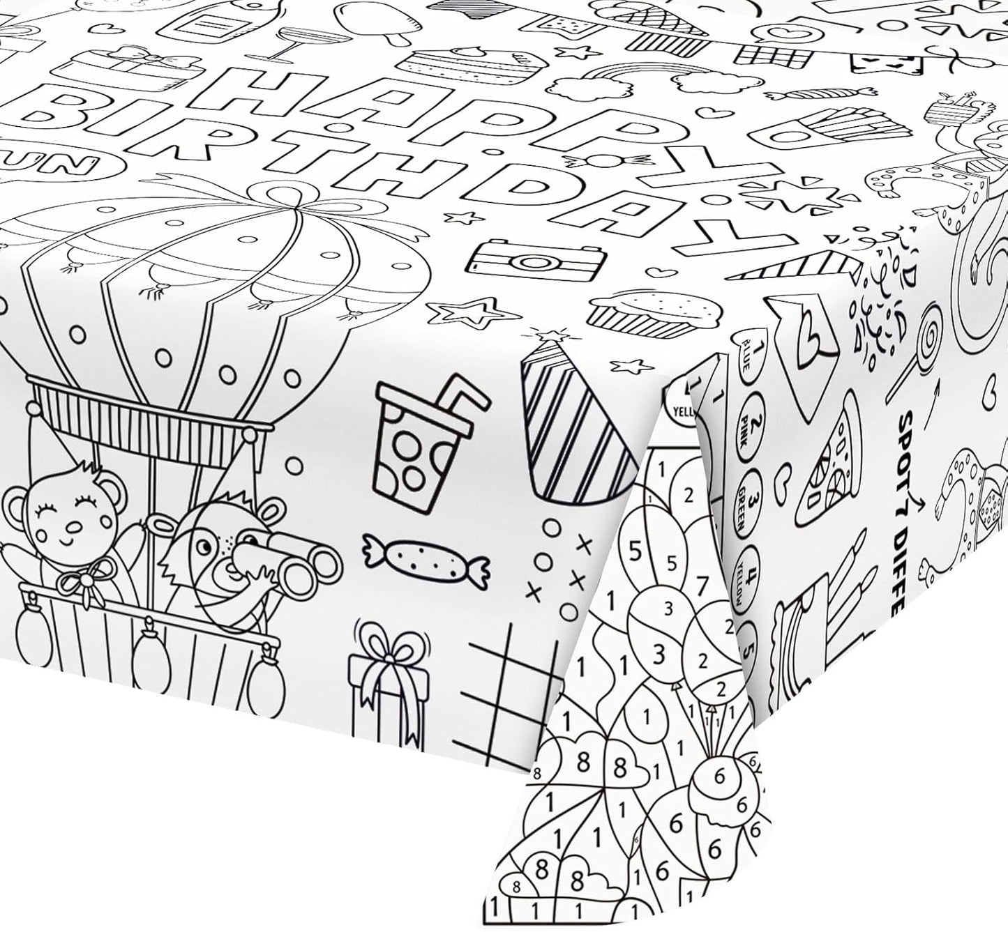 Happy Birthday Coloring Paper Tablecloth Poster 31 * 43" Wall Coloring Tablecloth Animals Drawing Paper Table Cover for Home Birthday Party Kindergarten Classroom Group Activities