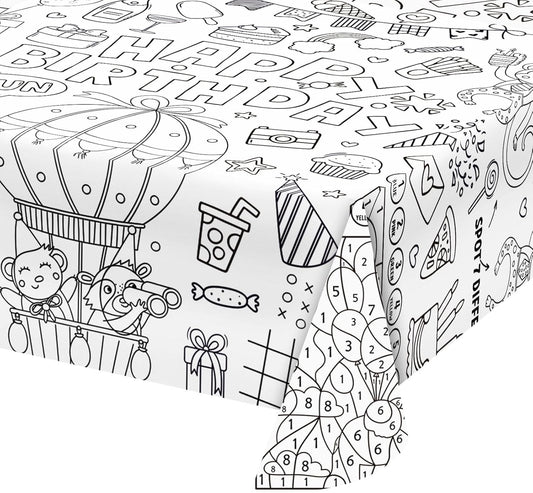 Happy Birthday Coloring Paper Tablecloth Poster 31 * 43" Wall Coloring Tablecloth Animals Drawing Paper Table Cover for Home Birthday Party Kindergarten Classroom Group Activities