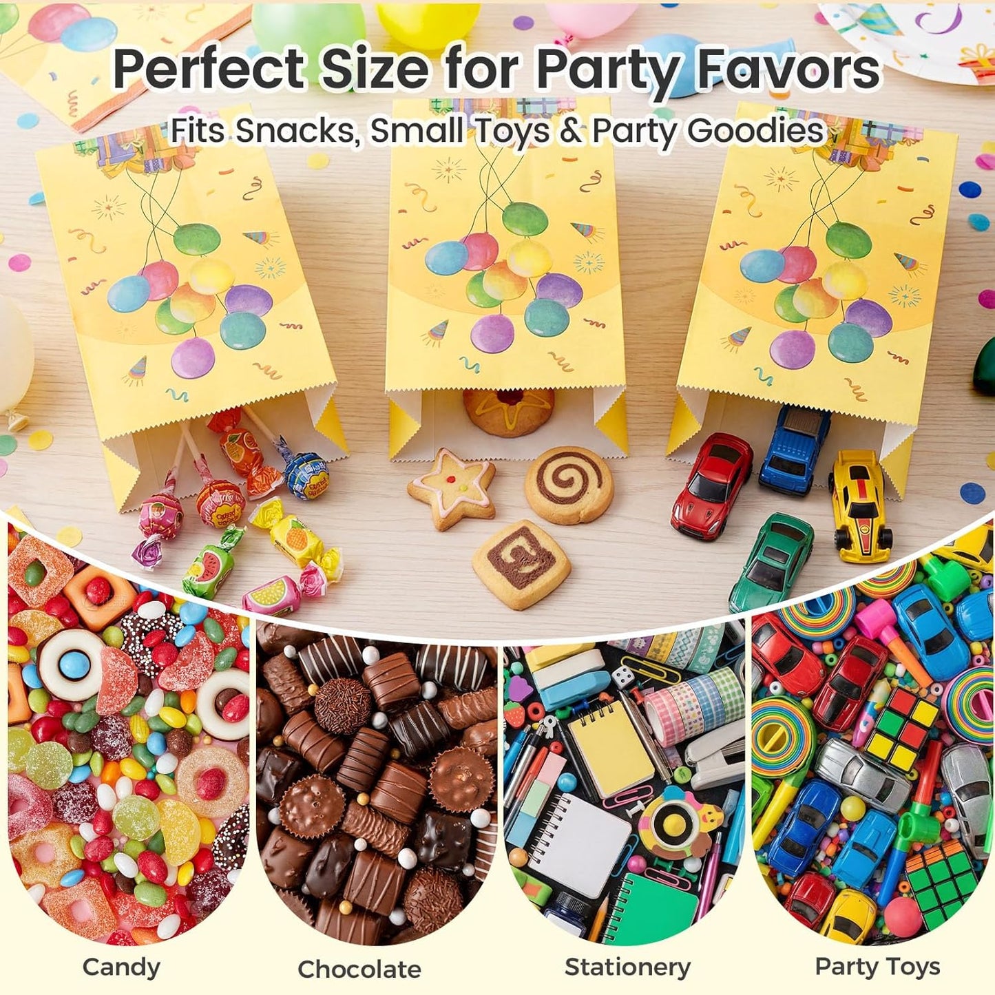 LovesTown 24 Pack Birthday Party Favor Bags with Stickers - 8.7"x4.7"x3.1" Festive Balloon & Gift Box Goodie Bags, Colorful Celebration for Kids Birthday, Classroom Rewards & Gift Packaging