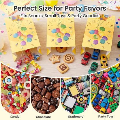 LovesTown 24 Pack Birthday Party Favor Bags with Stickers - 8.7"x4.7"x3.1" Festive Balloon & Gift Box Goodie Bags, Colorful Celebration for Kids Birthday, Classroom Rewards & Gift Packaging