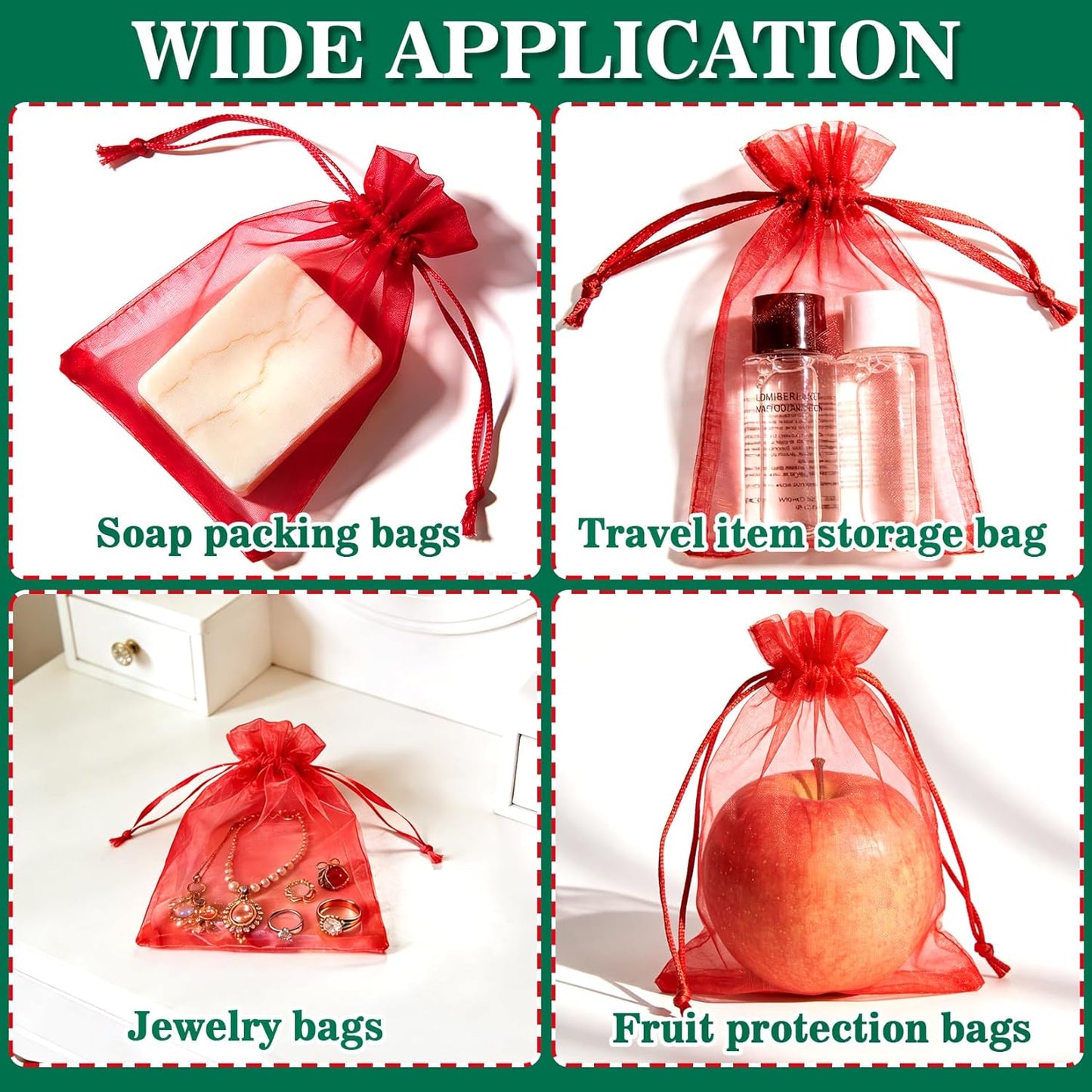 Sukh 100pcs Organza Bags 5''x7'' - White Sheer Mesh Drawstring Bags for Jewelry, Soap, Fruits, Candy, Small Gift Bags for Weddings, Valentine's Day, Mother's Day, Halloween, Thanksgiving, Christmas