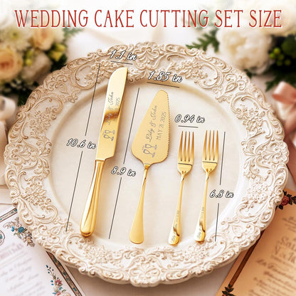 Personalized Wedding Cake Knife and Server Set, Custom Engraved Cake Cutting Set with Name Date, Customized Wedding Gifts for Birthday Bride & Groom (2 - Piece Set)
