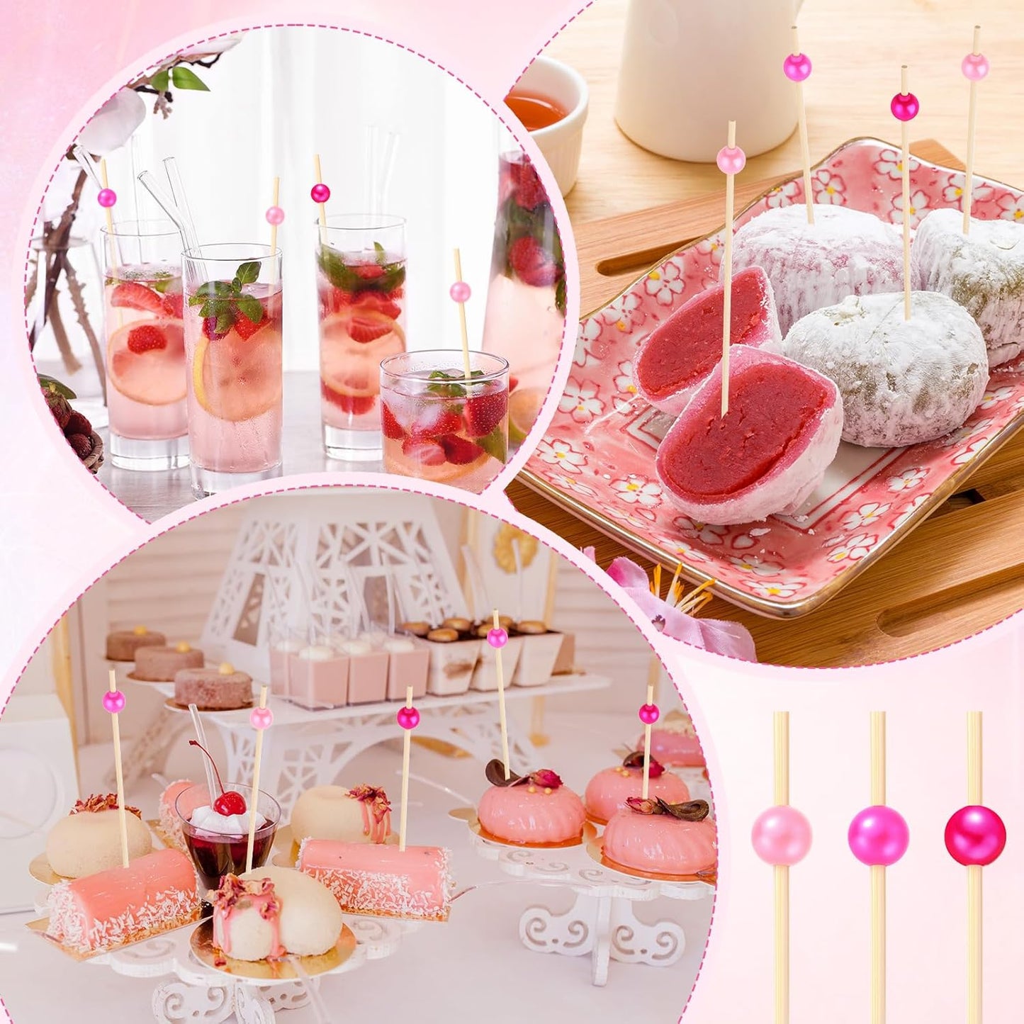 Reallnaive 600 Pcs Cocktail Pick Pearl Fancy Toothpick for Appetizer 4.7 Inch Long Skewer for Drink Fruit Food Bamboo Stick Wedding Bridal Shower Decoration Charcuterie Accessories (White)
