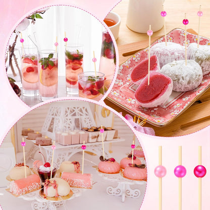 Reallnaive 600 Pcs Cocktail Pick Pearl Fancy Toothpick for Appetizer 4.7 Inch Long Skewer for Drink Fruit Food Bamboo Stick Wedding Bridal Shower Decoration Charcuterie Accessories (White)