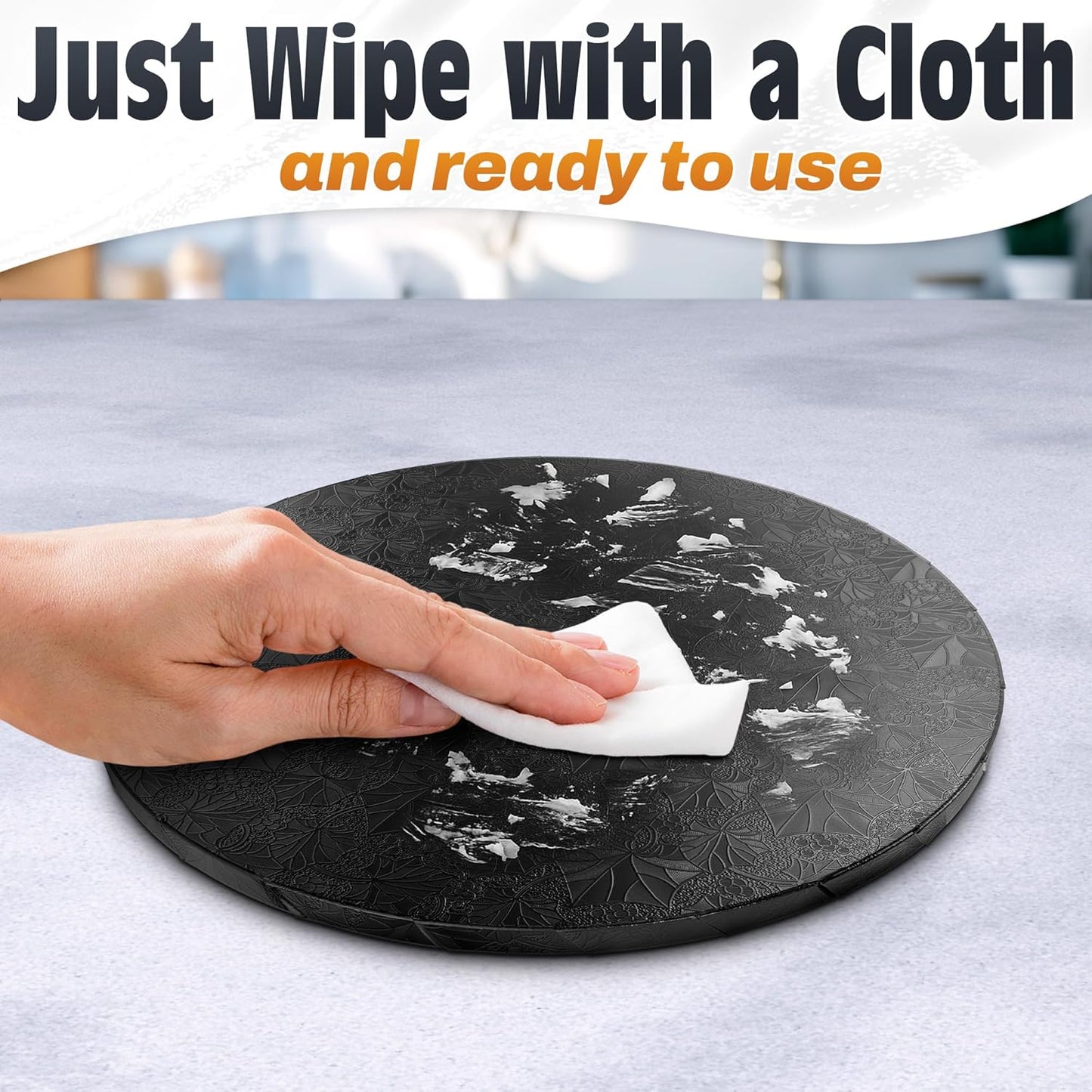 12 Inch Cake Drum, Black Cake Board for Picture-Ready Celebration Cakes, 1/2 Inch Thick Round Cardboard Base with Grease & Moisture Resistant Surface and Decorative Pattern for Parties and Weddings