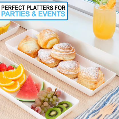 US Acrylic White Plastic Serving Trays (Set of 4) 15” x 10” | Large Unbreakable Reusable Rectangular Party Platters | Serve Appetizers, Fruit, Veggies, & Desserts | BPA-Free & Made in USA