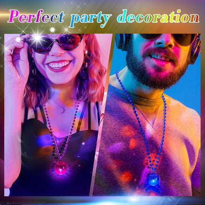 Sasylvia 12 Pcs LED Disco Ball Necklaces Light up Bead Necklaces 70s Disco Party Favors Glow in The Dark Bead Jewelry Costume Accessories for New Year Party Dance Supplies(Silver, Colorful)