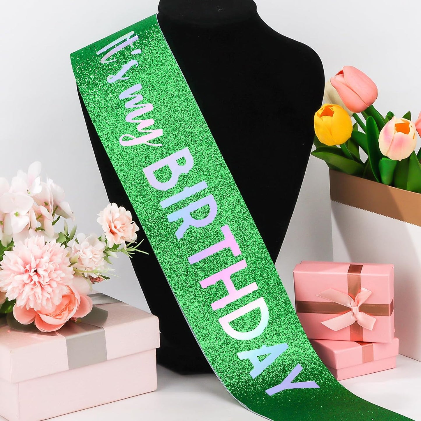 It's My Birthday Sash Black Glitter Sash with Hot Pink Foil Happy Birthday Decorations for Women Girls Men Boys Black Party Decorations