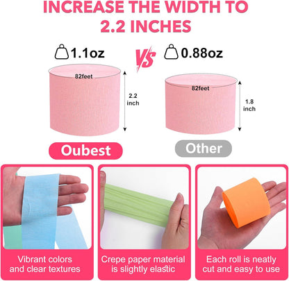 Oubest Crepe Paper Streamers 2.2 Inch x 656 Feet Ideal Party Supplies & Decorations for Birthdays Baby Showers Bachelorettes Weddings DIY, 8 Rolls Pastel Streamers Backdrops, Doorway & Wall Decor