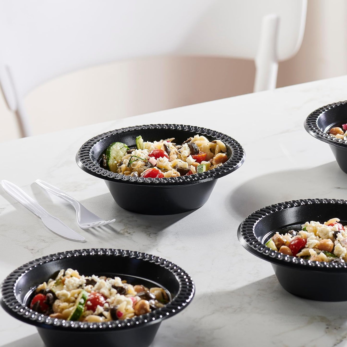 PLASTICPRO 100 PCS Black Plastic Bowls Light Weight 12 oz Plastic Soup Bowls Black Salad Plates Disposable for Party and Wedding