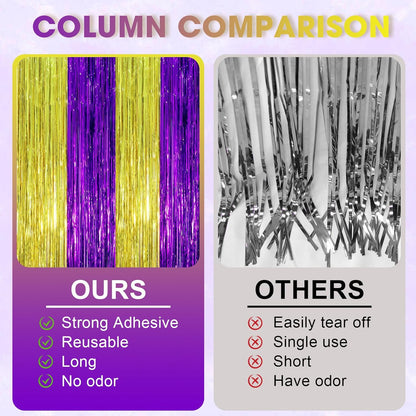 Voircoloria 3 Pack 3.3x8.2 Feet Gold Foil Fringe Backdrop Curtains, Tinsel Streamers, Fringe Backdrop for 2025 New Years Eve, Graduation, Birthday, Baby Shower, Gender Reveal, Disco Party - Colors B