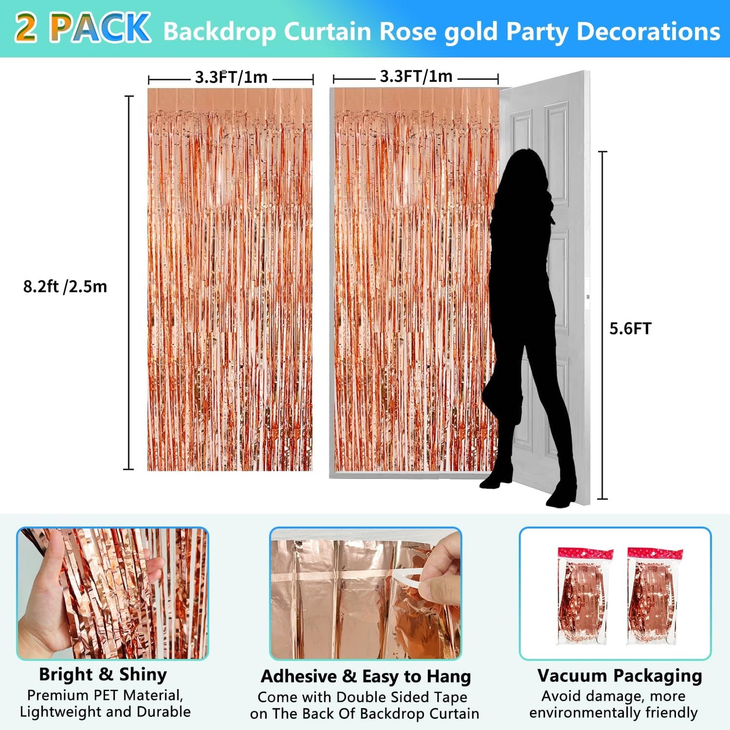 2 Pack Foil Curtain Backdrop Curtains Silver Tinsel Door Streamers Birthday Party Decorations Photo Booth Props for Disco Party Graduation Wedding Baby Shower Bachelorette Christmas Gender Reveal