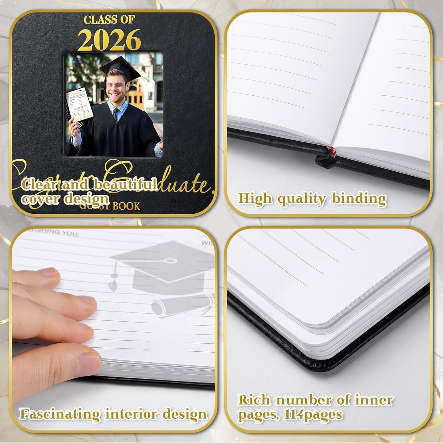 Geyoga 2026 Graduation Guest Book with Pen, 144 Pages Class of 2026 Graduation Party Guest Sign in Book Memory Scrapbook for High School Senior Nights College Grad Gifts, 6 x 8 Inch(Black)