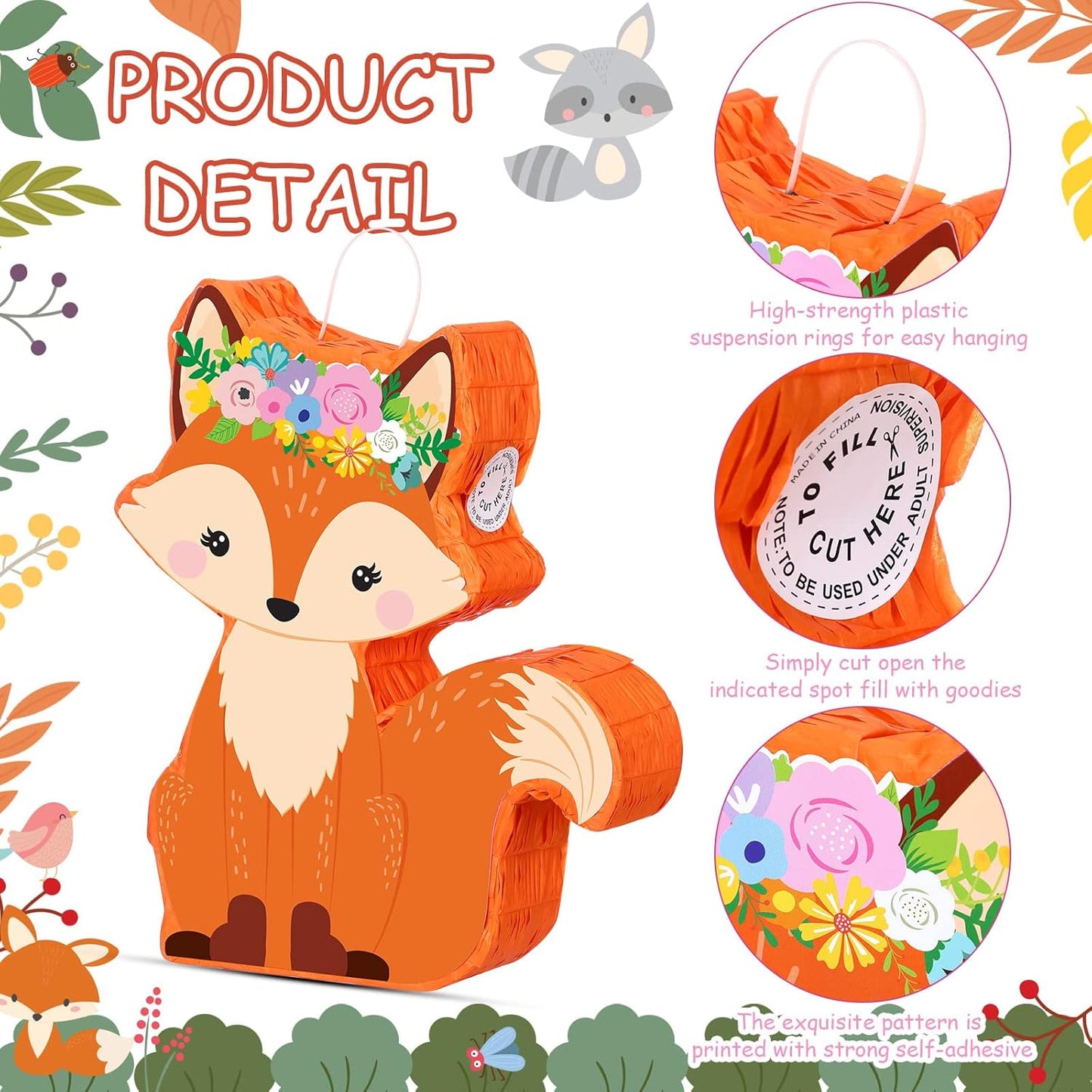 Fox Pinata Woodland Theme Birthday Decorations Pinata Include Stick Blindfold Confetti Woodland Fox Themed Birthday Party Supplies for Party Decor